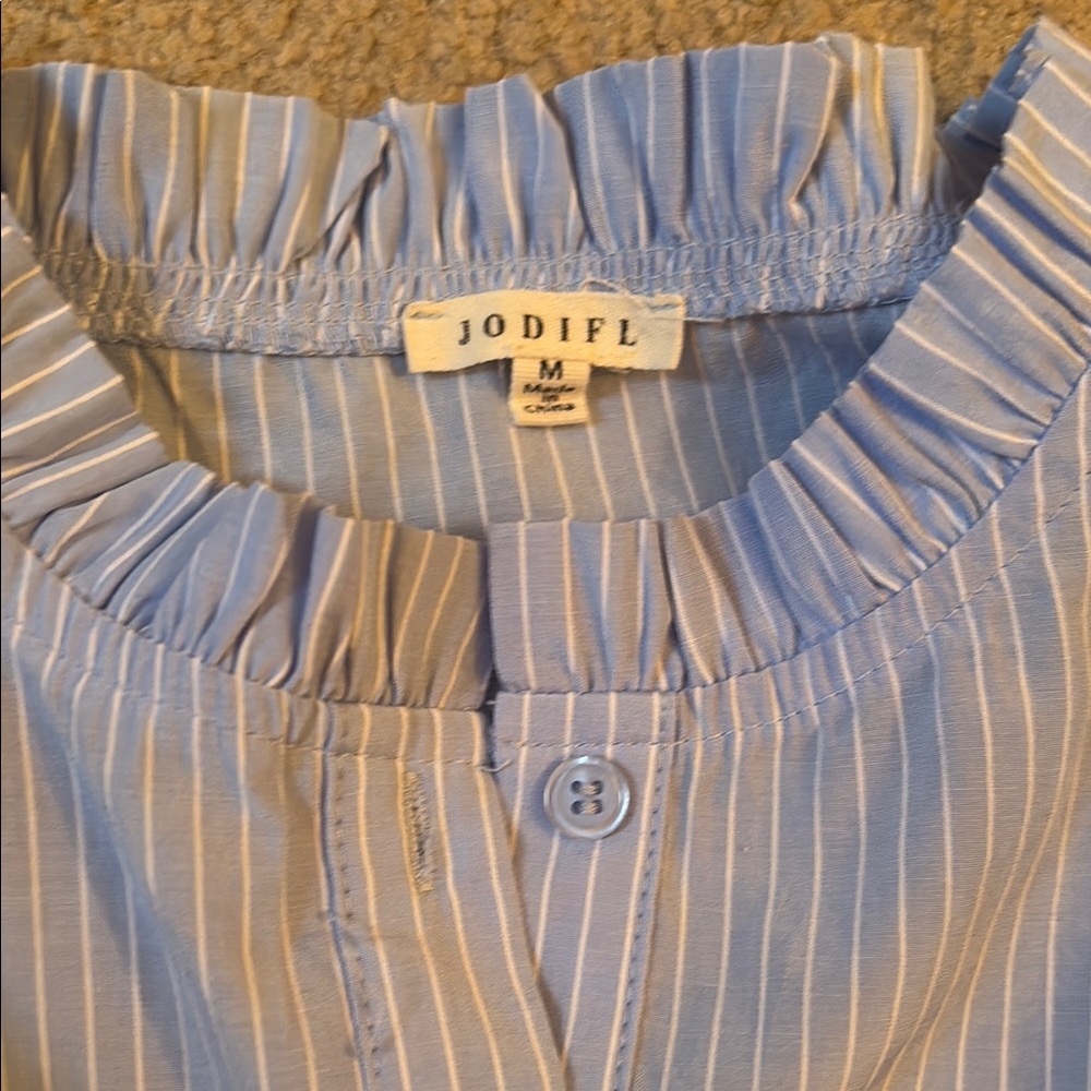 Blue Striped Ruffle Blouse - Picture 2 of 3